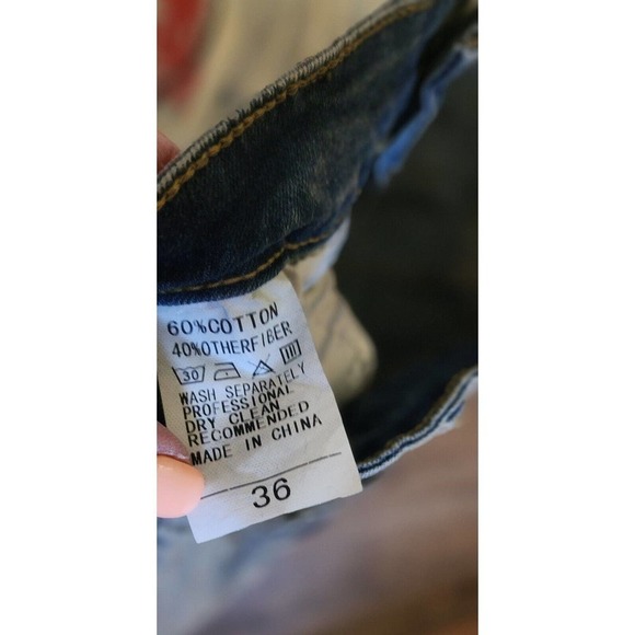 New Men's Stretch Distressed Skull Punk Rocker Graffiti Hip Hop Jeans 32 - Picture 4 of 9